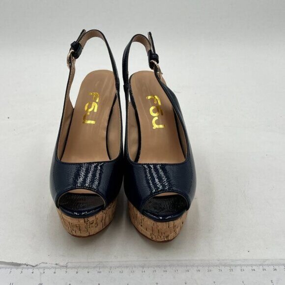 FSJ Women Peep Toe High Heel Wedge Sandals Slip on Cork Pumps Slingback Platform